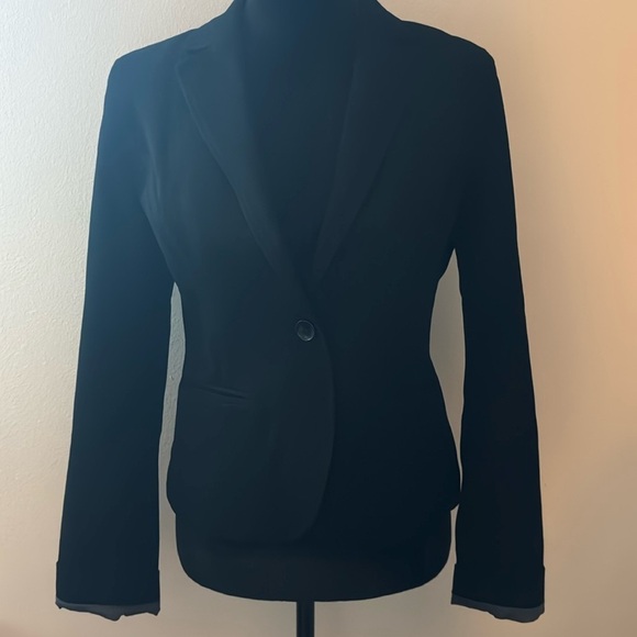 Banana Republic black single front blazer cotton blend suit jacket Sz 6 - Picture 1 of 6